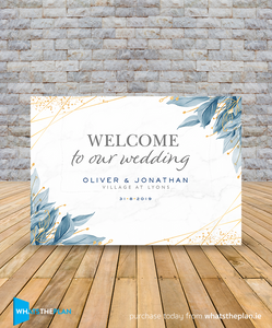 Welcome Sign Blue Watercolour Flowers